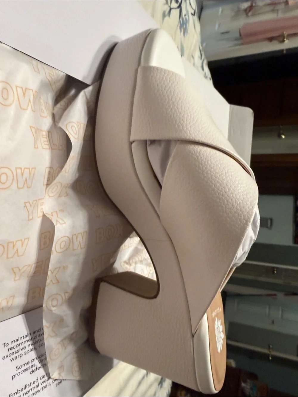 Yellow Box Cream Crisscross Block Heel Mule - Picture 3 of 6